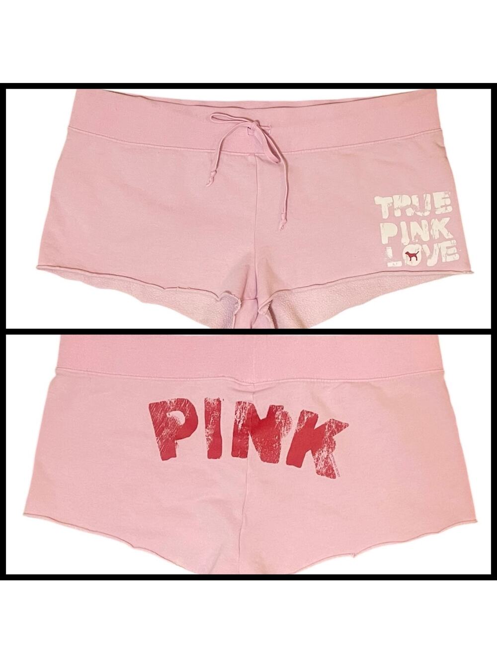 VTG Y2K VS Pink Micro Sweat Shorts Low Rise Dog Booty Logo Raw Edge Hem Size M